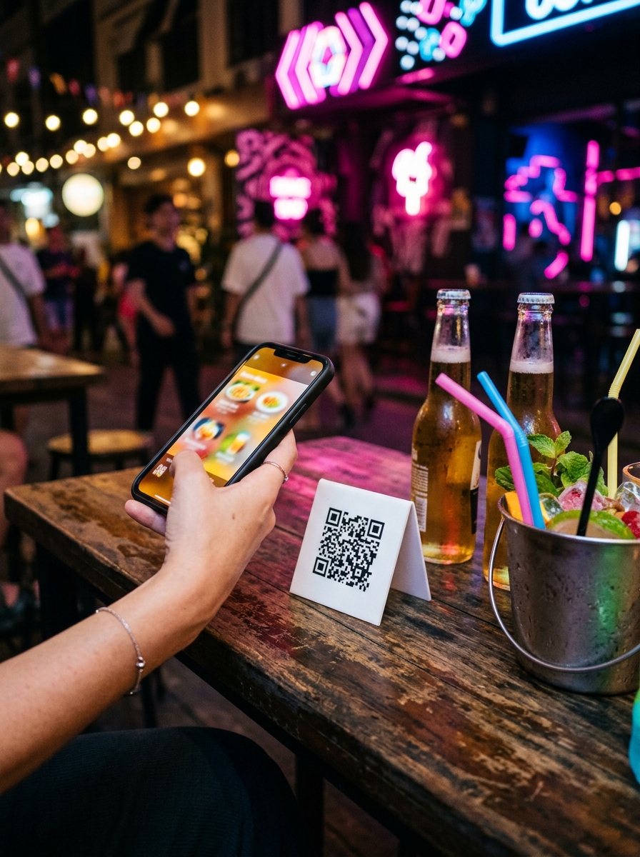 A guest scanning the table QR card